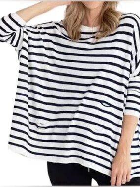 Mersea Catalina Travel Coastal Nautical Navy, Blue & White Sweater Sz P (0-10)
